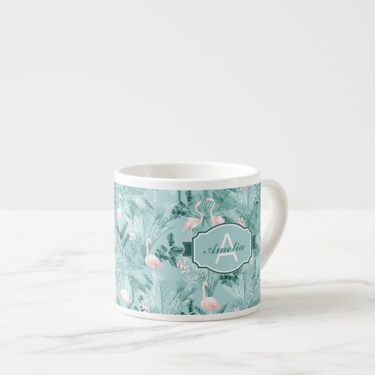 Flamingo Orchid Tropical Pattern Aquamarin ID868 Espressotasse (Vorderseite Rechts)