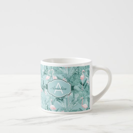 Flamingo Orchid Tropical Pattern Aquamarin ID868 Espressotasse (Rechts)