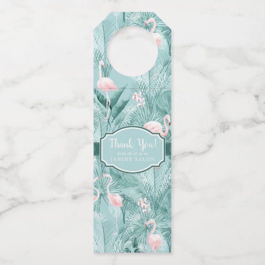 Flamingo Orchid Tropical Pattern Aquamarin ID868 Flaschenanhänger (Vorderseite)