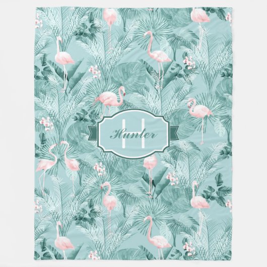 Flamingo Orchid Tropical Pattern Aquamarin ID868 Fleecedecke (Vorderseite)