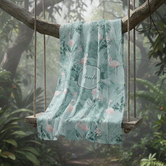 Flamingo Orchid Tropical Pattern Aquamarin ID868 Fleecedecke