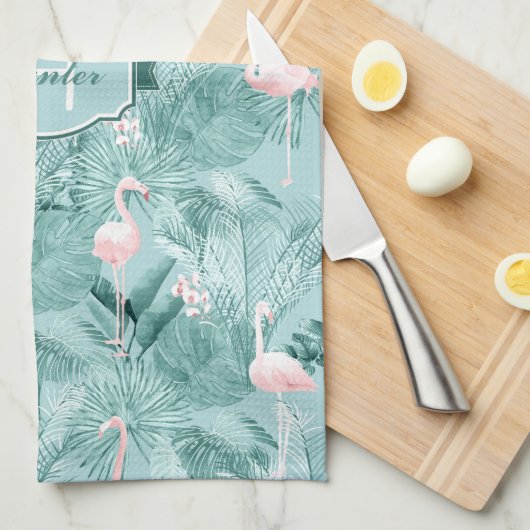 Flamingo Orchid Tropical Pattern Aquamarin ID868 Geschirrtuch (Viertel Falte)