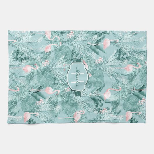 Flamingo Orchid Tropical Pattern Aquamarin ID868 Geschirrtuch (Horizontal)
