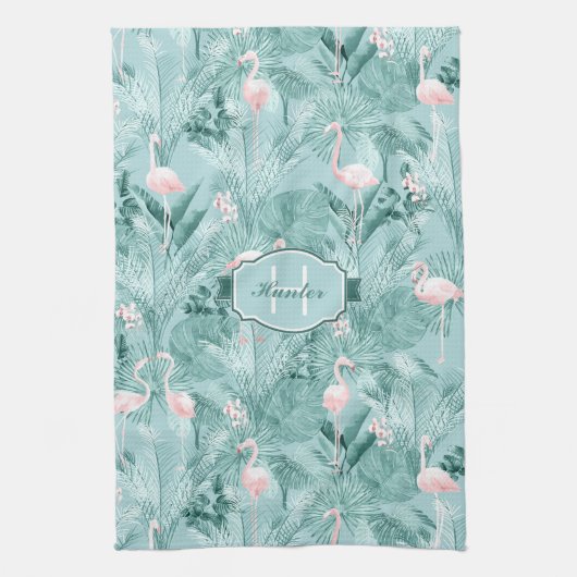 Flamingo Orchid Tropical Pattern Aquamarin ID868 Geschirrtuch (Vertikal)