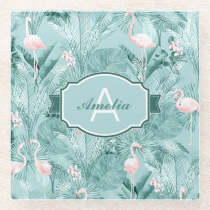 Flamingo Orchid Tropical Pattern Aquamarin ID868 Glasuntersetzer