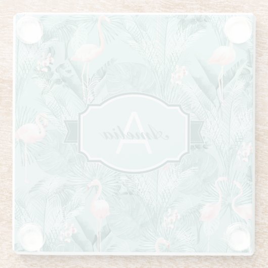 Flamingo Orchid Tropical Pattern Aquamarin ID868 Glasuntersetzer (Rückseite)