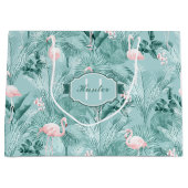 Flamingo Orchid Tropical Pattern Aquamarin ID868 Große Geschenktüte (Vorderseite)
