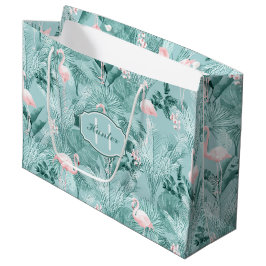 Flamingo Orchid Tropical Pattern Aquamarin ID868 Große Geschenktüte