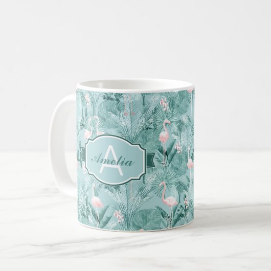 Flamingo Orchid Tropical Pattern Aquamarin ID868 Kaffeetasse (Vorderseite Links)