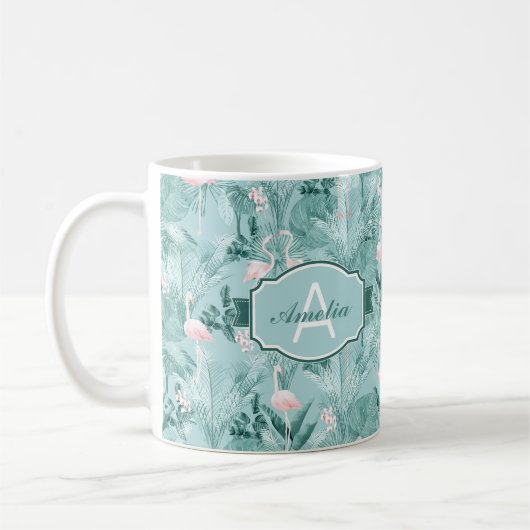 Flamingo Orchid Tropical Pattern Aquamarin ID868 Kaffeetasse (Links)