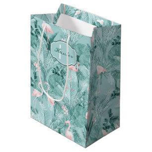 Flamingo Orchid Tropical Pattern Aquamarin ID868 Mittlere Geschenktüte