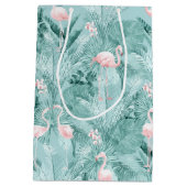 Flamingo Orchid Tropical Pattern Aquamarin ID868 Mittlere Geschenktüte (Rückseite)