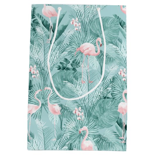 Flamingo Orchid Tropical Pattern Aquamarin ID868 Mittlere Geschenktüte (Rückseite)