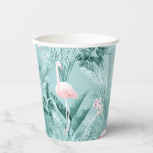 Flamingo Orchid Tropical Pattern Aquamarin ID868 Pappbecher (Vorderseite)