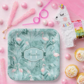 Flamingo Orchid Tropical Pattern Aquamarin ID868 Pappteller (Party)