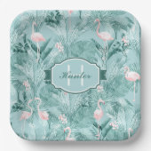 Flamingo Orchid Tropical Pattern Aquamarin ID868 Pappteller (Vorderseite)