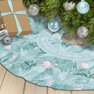 Flamingo Orchid Tropical Pattern Aquamarin ID868 Polyester Weihnachtsbaumdecke