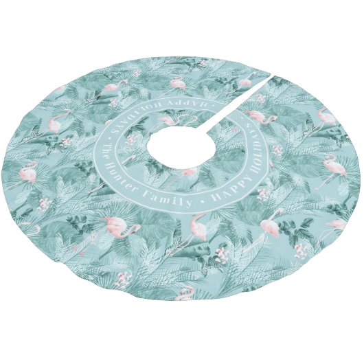 Flamingo Orchid Tropical Pattern Aquamarin ID868 Polyester Weihnachtsbaumdecke (Schrägansicht)