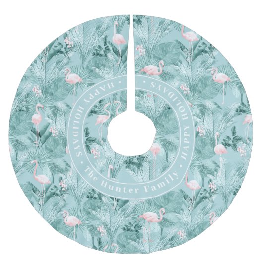 Flamingo Orchid Tropical Pattern Aquamarin ID868 Polyester Weihnachtsbaumdecke (Vorderseite)