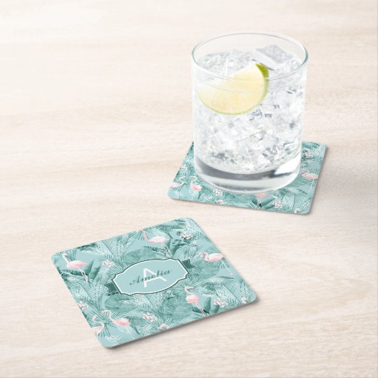 Flamingo Orchid Tropical Pattern Aquamarin ID868 Rechteckiger Pappuntersetzer (Vor Ort)