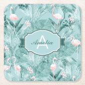 Flamingo Orchid Tropical Pattern Aquamarin ID868 Rechteckiger Pappuntersetzer (Vorderseite)