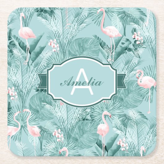 Flamingo Orchid Tropical Pattern Aquamarin ID868 Rechteckiger Pappuntersetzer (Vorderseite)