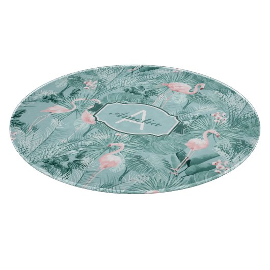 Flamingo Orchid Tropical Pattern Aquamarin ID868 Schneidebrett (Ecke)