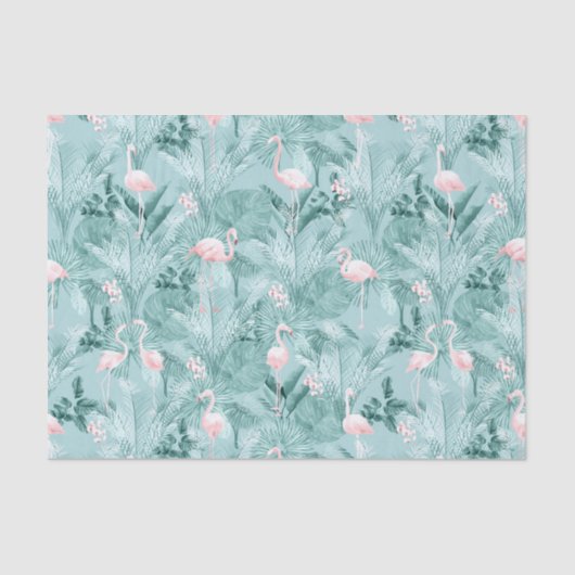 Flamingo Orchid Tropical Pattern Aquamarin ID868 Seidenpapier (Vorderseite)