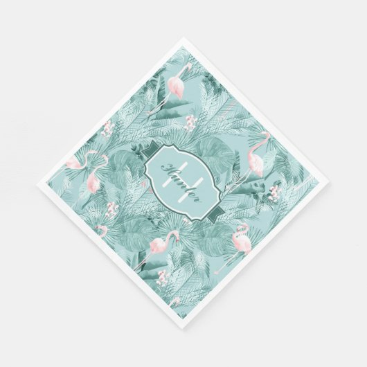 Flamingo Orchid Tropical Pattern Aquamarin ID868 Serviette (Ecke)