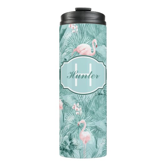 Flamingo Orchid Tropical Pattern Aquamarin ID868 Thermosbecher (Vorderseite)