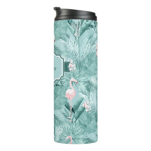 Flamingo Orchid Tropical Pattern Aquamarin ID868 Thermosbecher (Nach rechts gedreht)