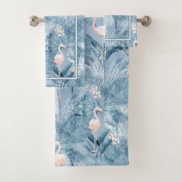 Flamingo Orchid Tropical Pattern Blue ID868 Bath T Badhandtuch Set