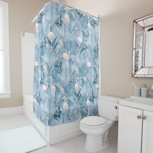 Flamingo Orchid Tropical Pattern Blue ID868 Duschvorhang (Beispiel)