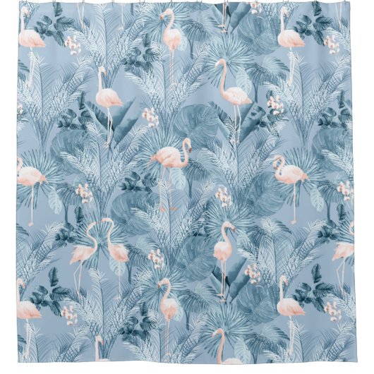 Flamingo Orchid Tropical Pattern Blue ID868 Duschvorhang (Vorderseite)