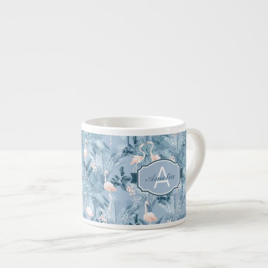 Flamingo Orchid Tropical Pattern Blue ID868 Espressotasse (Vorderseite Rechts)