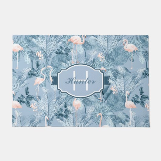 Flamingo Orchid Tropical Pattern Blue ID868 Fußmatte (Vorderseite)