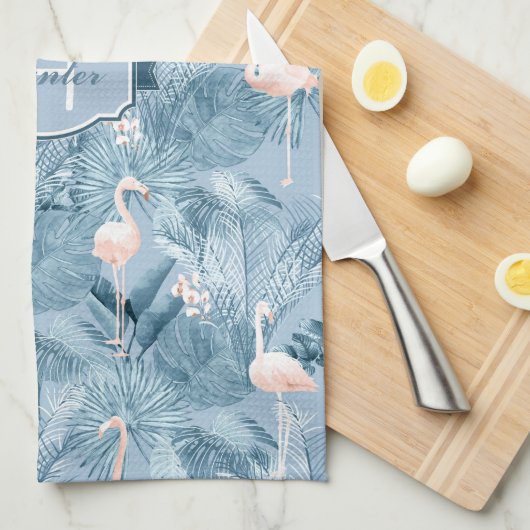 Flamingo Orchid Tropical Pattern Blue ID868 Geschirrtuch (Viertel Falte)