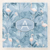 Flamingo Orchid Tropical Pattern Blue ID868 Glasuntersetzer (Vorderseite)