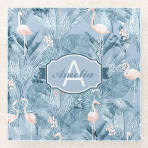 Flamingo Orchid Tropical Pattern Blue ID868 Glasuntersetzer