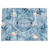 Flamingo Orchid Tropical Pattern Blue ID868 Große Geschenktüte (Vorderseite)