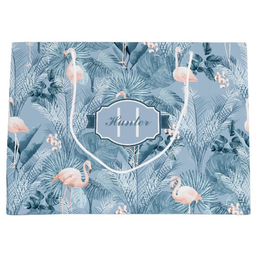 Flamingo Orchid Tropical Pattern Blue ID868 Große Geschenktüte (Vorderseite)