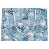 Flamingo Orchid Tropical Pattern Blue ID868 Große Geschenktüte (Rückseite)