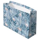 Flamingo Orchid Tropical Pattern Blue ID868 Große Geschenktüte (Rückseite Schrägansicht)