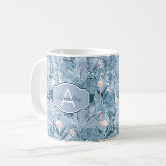 Flamingo Orchid Tropical Pattern Blue ID868 Kaffeetasse (Vorderseite Links)