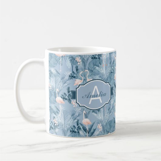 Flamingo Orchid Tropical Pattern Blue ID868 Kaffeetasse (Links)