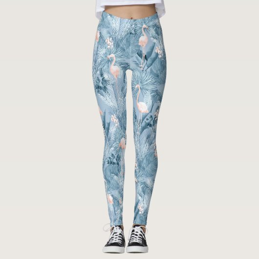 Flamingo Orchid Tropical Pattern Blue ID868 Leggings (Vorderseite)