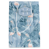 Flamingo Orchid Tropical Pattern Blue ID868 Mittlere Geschenktüte (Vorderseite)