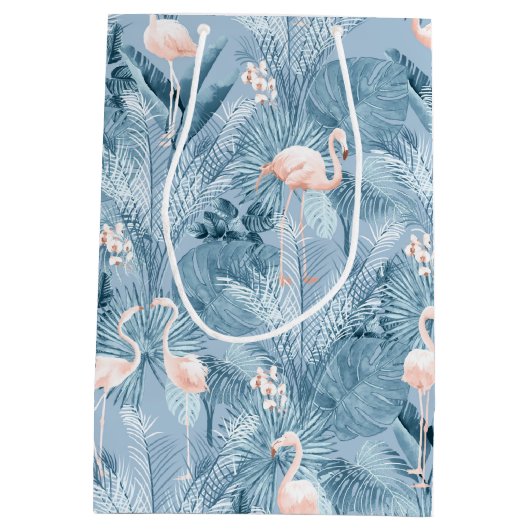 Flamingo Orchid Tropical Pattern Blue ID868 Mittlere Geschenktüte (Rückseite)