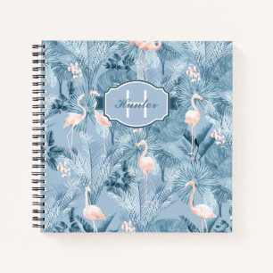 Flamingo Orchid Tropical Pattern Blue ID868 Notizblock