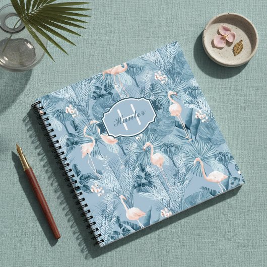 Flamingo Orchid Tropical Pattern Blue ID868 Notizblock